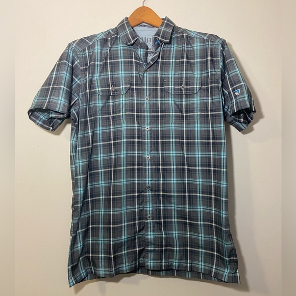 Kuhl Men’s Eluxur Shirt Button Short Sleeve Plaid Front Pocket Size Small Logo - Picture 2 of 9